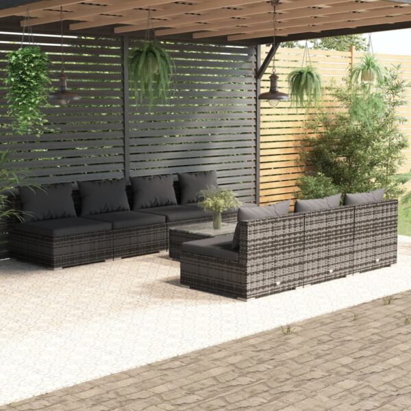 8 Piece Garden Lounge Set with Cushions Poly Rattan Grey