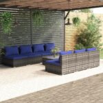 8 Piece Garden Lounge Set with Cushions Poly Rattan Grey