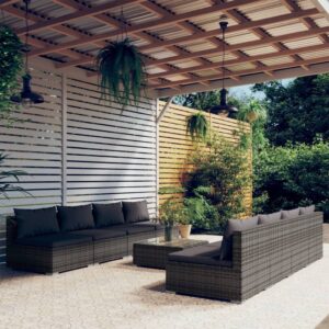 9 Piece Garden Lounge Set with Cushions Poly Rattan Grey