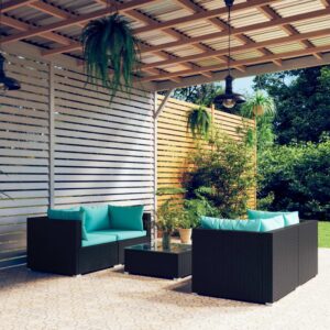 5 Piece Garden Lounge Set with Cushions Poly Rattan Black