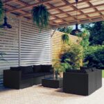 6 Piece Garden Lounge Set with Cushions Poly Rattan Black