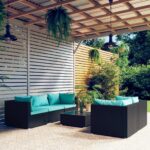 6 Piece Garden Lounge Set with Cushions Poly Rattan Black