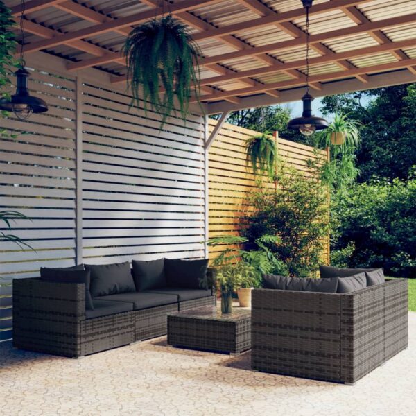 6 Piece Garden Lounge Set with Cushions Poly Rattan Grey