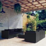 7 Piece Garden Lounge Set with Cushions Poly Rattan Black