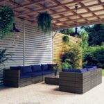 8 Piece Garden Lounge Set with Cushions Poly Rattan Grey