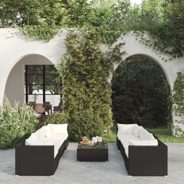 9 Piece Garden Lounge Set with Cushions Poly Rattan Black