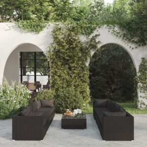 9 Piece Garden Lounge Set with Cushions Poly Rattan Black