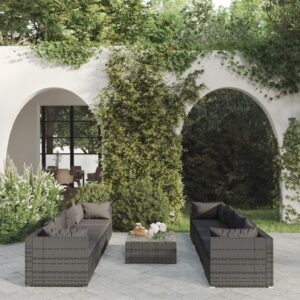 9 Piece Garden Lounge Set with Cushions Poly Rattan Grey