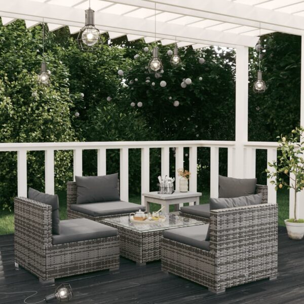 5 Piece Garden Lounge Set with Cushions Poly Rattan Grey