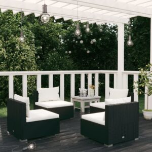 Outdoor Garden Lounge Set Poly Rattan Modular Sofa with Comfort Cushions Black