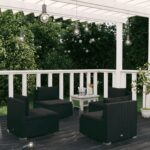 4 Piece Garden Lounge Set with Cushions Poly Rattan Black