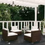 4 Piece Garden Lounge Set with Cushions Poly Rattan Brown