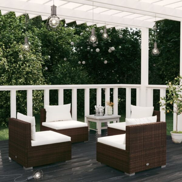 4 Piece Garden Lounge Set with Cushions Poly Rattan Brown