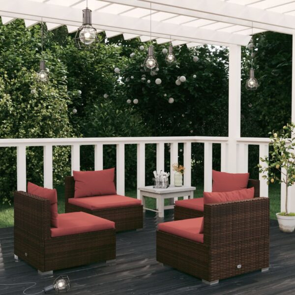 4 Piece Garden Lounge Set with Cushions Poly Rattan Brown