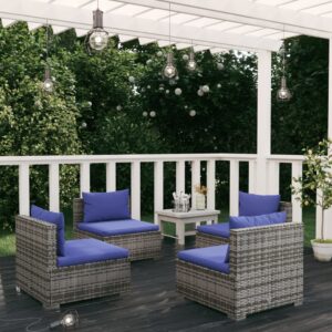 4 Piece Garden Lounge Set with Cushions Poly Rattan Grey