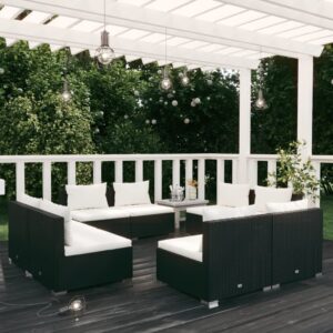 8 Piece Garden Lounge Set with Cushions Poly Rattan Black