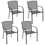 Set of Four Stackable Outdoor Patio Garden Chairs Weather Resistant Mesh Seat