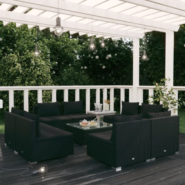 9 Piece Garden Lounge Set with Cushions Poly Rattan Black