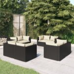 8 Piece Garden Lounge Set with Cushions Poly Rattan Black