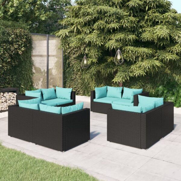 8 Piece Garden Lounge Set with Cushions Poly Rattan Black