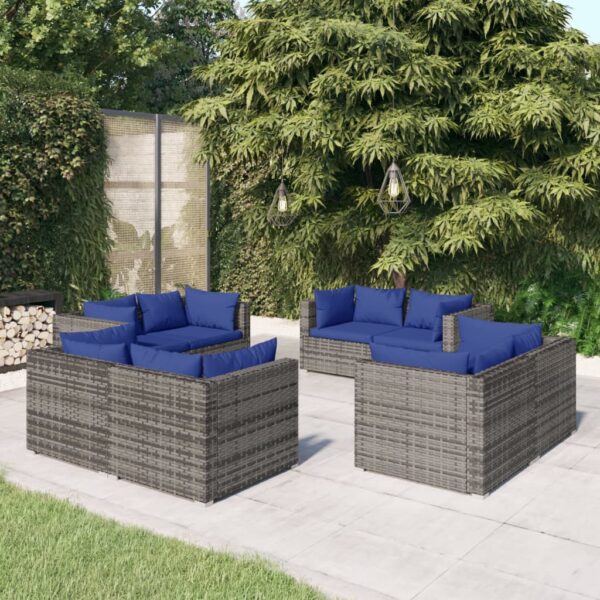 8 Piece Garden Lounge Set with Cushions Poly Rattan Grey