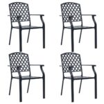 Set of Four Stackable Garden Chairs Steel Mesh Design Weather Resistant Black