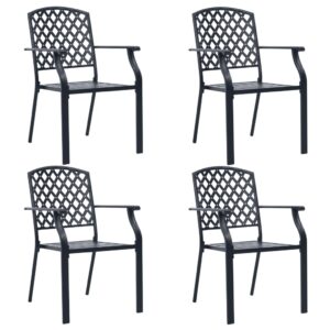 Set of Four Stackable Garden Chairs Steel Mesh Design Weather Resistant Black