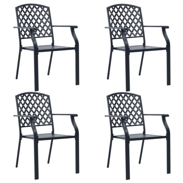 Set of Four Stackable Garden Chairs Steel Mesh Design Weather Resistant Black