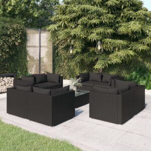 9 Piece Garden Lounge Set with Cushions Poly Rattan Black