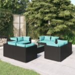 9 Piece Garden Lounge Set with Cushions Poly Rattan Black