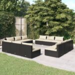 12 Piece Garden Lounge Set with Cushions Poly Rattan Black