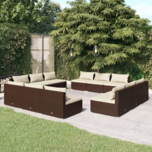 12 Piece Garden Lounge Set with Cushions Poly Rattan Brown