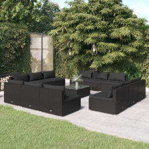 13 Piece Garden Lounge Set with Cushions Poly Rattan Black