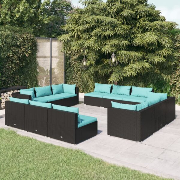 12 Piece Garden Lounge Set with Cushions Poly Rattan Black