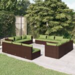 12 Piece Garden Lounge Set with Cushions Poly Rattan Brown