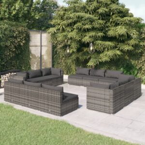 12 Piece Garden Lounge Set with Cushions Poly Rattan Grey