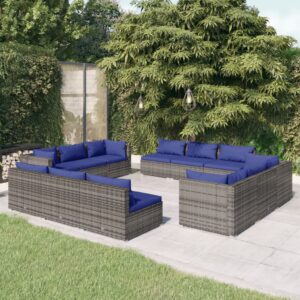 12 Piece Garden Lounge Set with Cushions Poly Rattan Grey