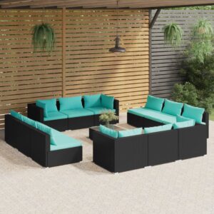 13 Piece Garden Lounge Set with Cushions Poly Rattan Black