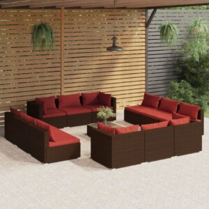 13 Piece Garden Lounge Set with Cushions Poly Rattan Brown