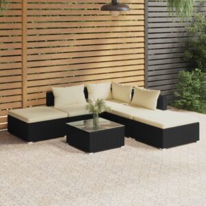 6 Piece Garden Lounge Set with Cushions Poly Rattan Black