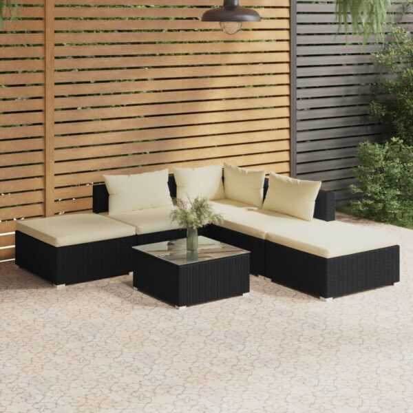 6 Piece Garden Lounge Set with Cushions Poly Rattan Black