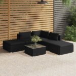 6 Piece Garden Lounge Set with Cushions Poly Rattan Black