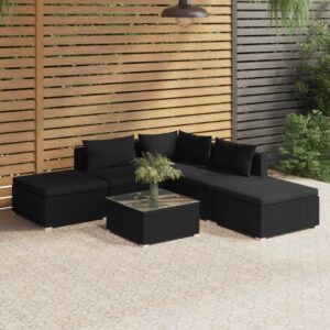 6 Piece Garden Lounge Set with Cushions Poly Rattan Black