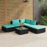 6 Piece Garden Lounge Set with Cushions Poly Rattan Black