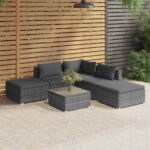 6 Piece Garden Lounge Set with Cushions Poly Rattan Grey