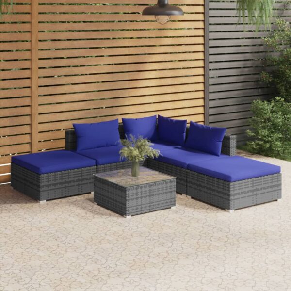 6 Piece Garden Lounge Set with Cushions Poly Rattan Grey