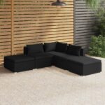 5 Piece Garden Lounge Set with Cushions Poly Rattan Black