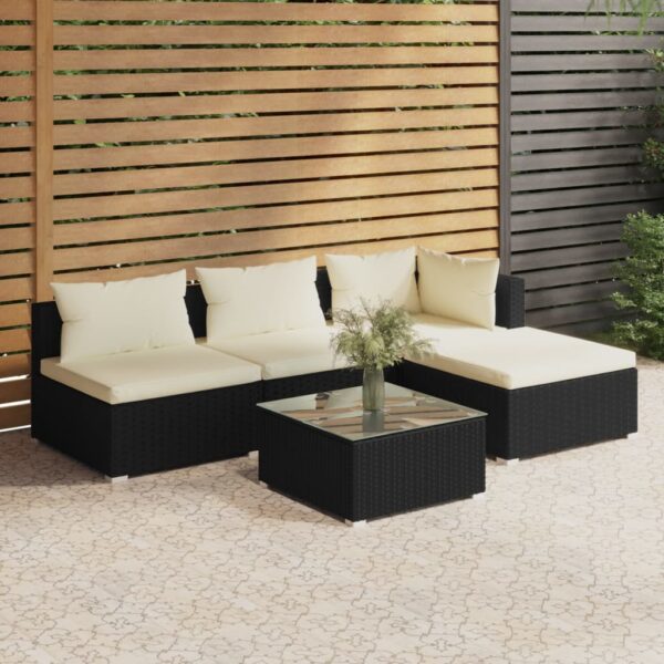 5 Piece Garden Lounge Set with Cushions Poly Rattan Black