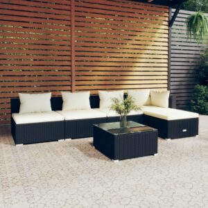 6 Piece Garden Lounge Set with Cushions Poly Rattan Black