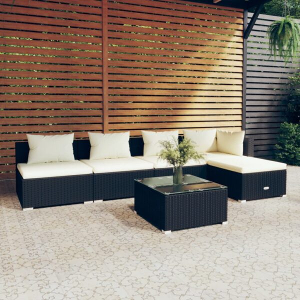 6 Piece Garden Lounge Set with Cushions Poly Rattan Black